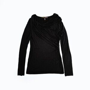 Kische Gathered Draped long Sleeve Black Top
